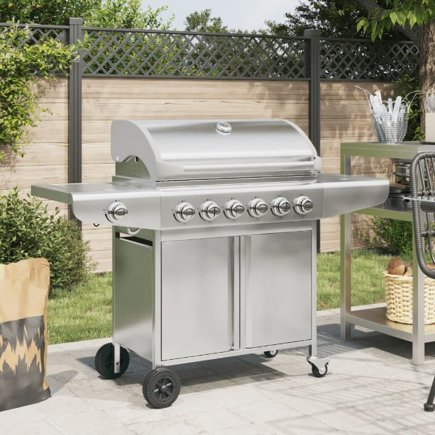 vidaXL Gasgrill mit 4 Flammen Silbern Edelstahl