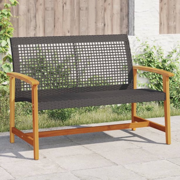 vidaXL Gartenstühle 2 Stk. Schwarz Poly Rattan und Akazienholz