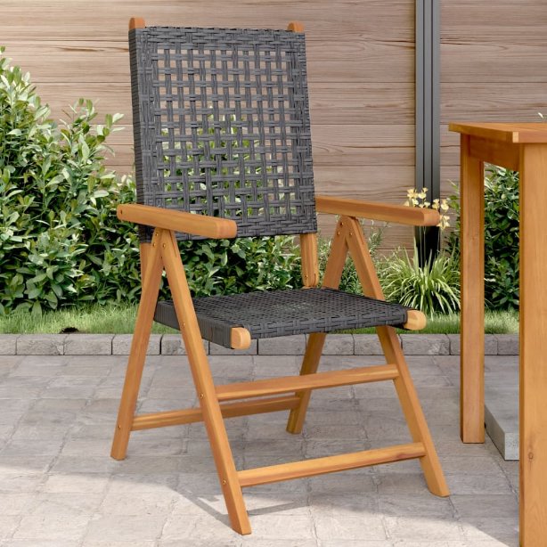 Gartenstuhl Verstellbar 4 Stk. Schwarz Poly Rattan Massivholz