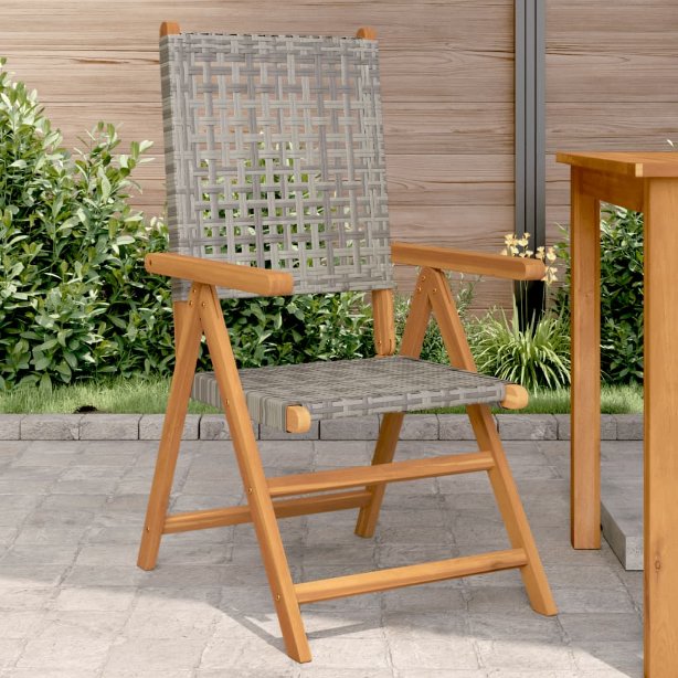 Gartenstuhl Verstellbar 4 Stk. Schwarz Poly Rattan Massivholz