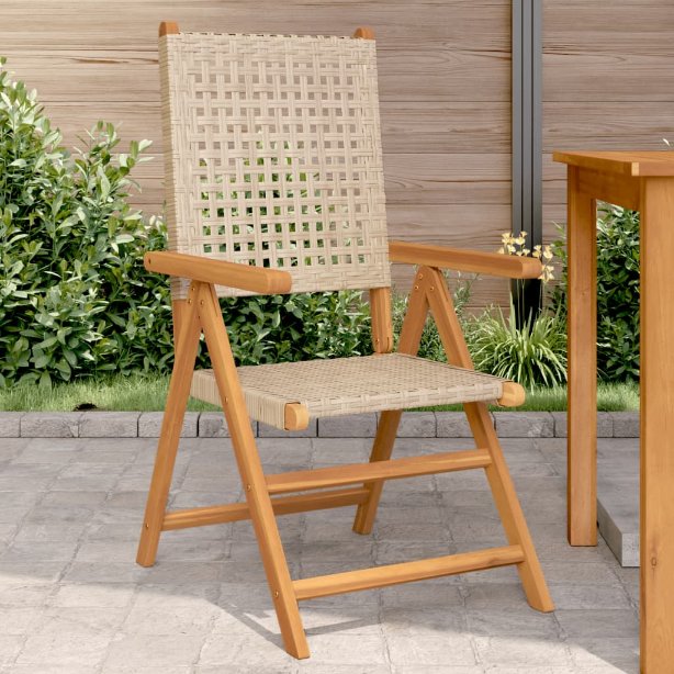 Gartenstuhl Verstellbar 4 Stk. Schwarz Poly Rattan Massivholz