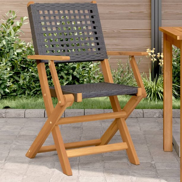 vidaXL Gartenstühle 4 Stk. Klappbar Schwarz Poly Rattan & Massivholz