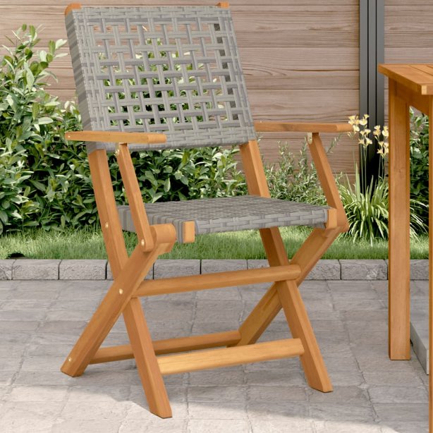 vidaXL Gartenstühle 4 Stk. Klappbar Schwarz Poly Rattan & Massivholz