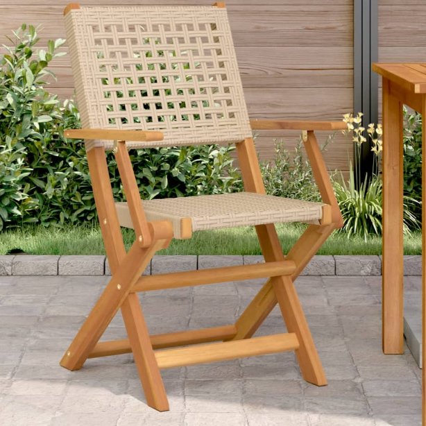 vidaXL Gartenstühle 4 Stk. Klappbar Schwarz Poly Rattan & Massivholz