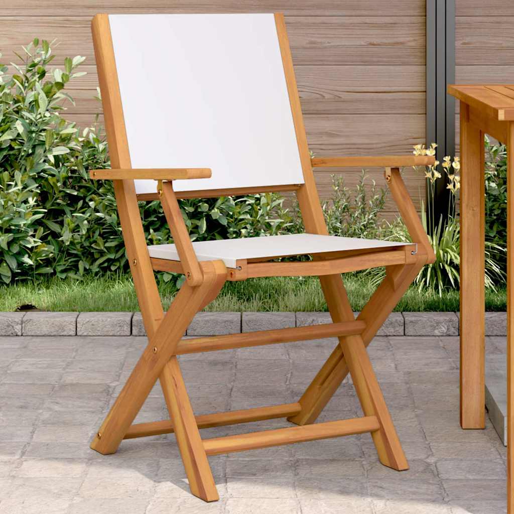 Gartenstühle 4 Stk. Klappbar Cremeweiß Stoff und Massivholz