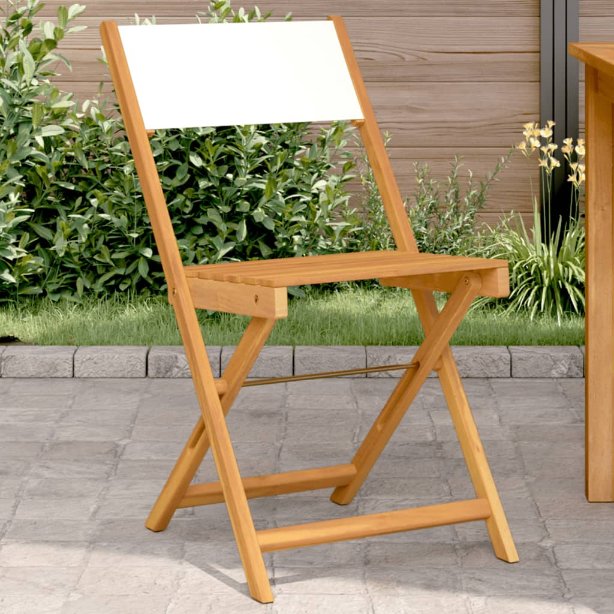 Gartenstühle 4 Stk. Klappbar Cremeweiß Stoff und Massivholz