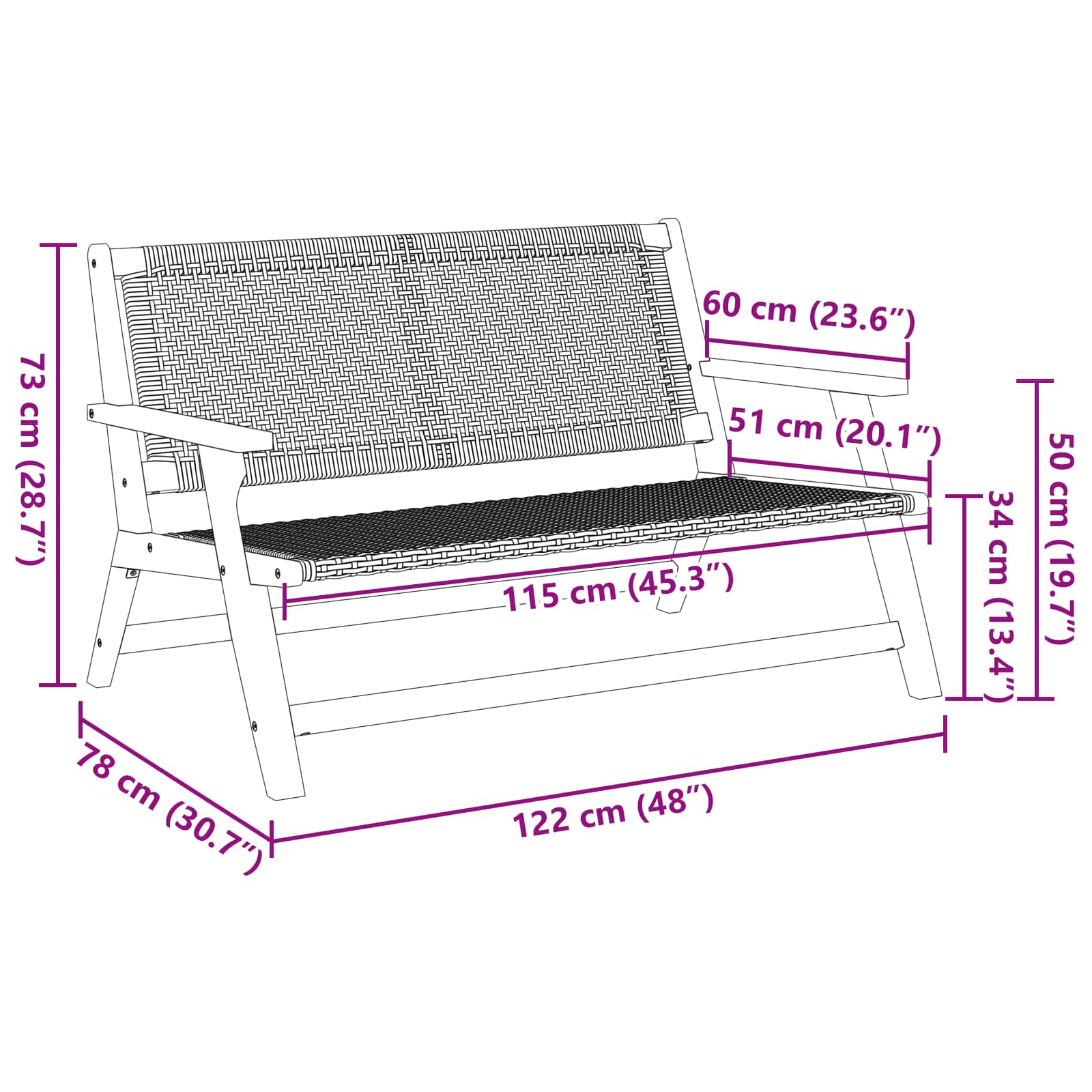 vidaXL gartenmöbel Schwarz 122 x 78 x 73 cm Massivholz Akazie