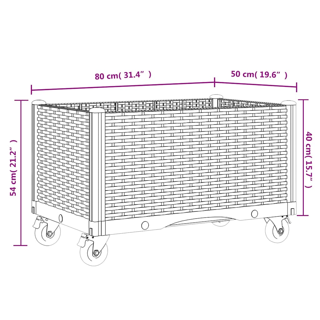 vidaXL Pflanzkasten mit Rollen Blaugrau 80x50x54 cm PP