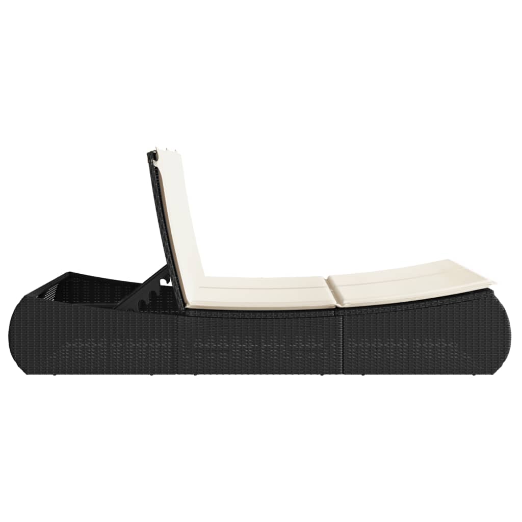 vidaXL Doppel-Sonnenliege mit Kissen Schwarz Poly Rattan