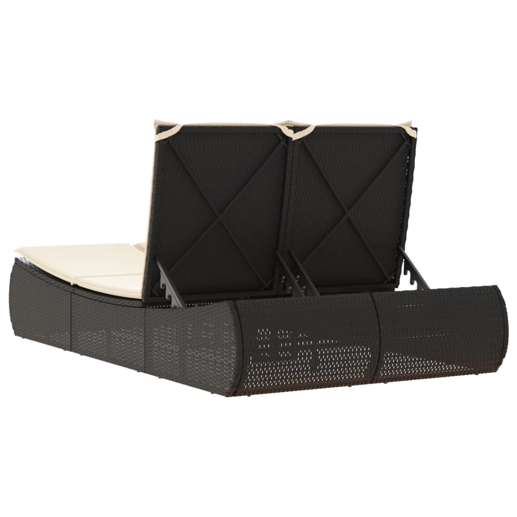 vidaXL Doppel-Sonnenliege mit Kissen Schwarz Poly Rattan