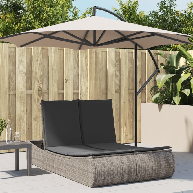 vidaXL Doppel-Sonnenliege mit Kissen Schwarz Poly Rattan