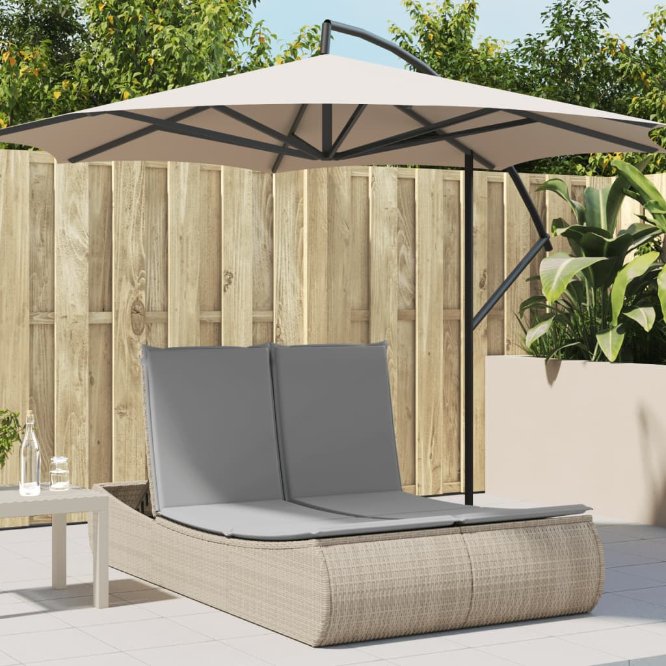 vidaXL Doppel-Sonnenliege mit Kissen Schwarz Poly Rattan