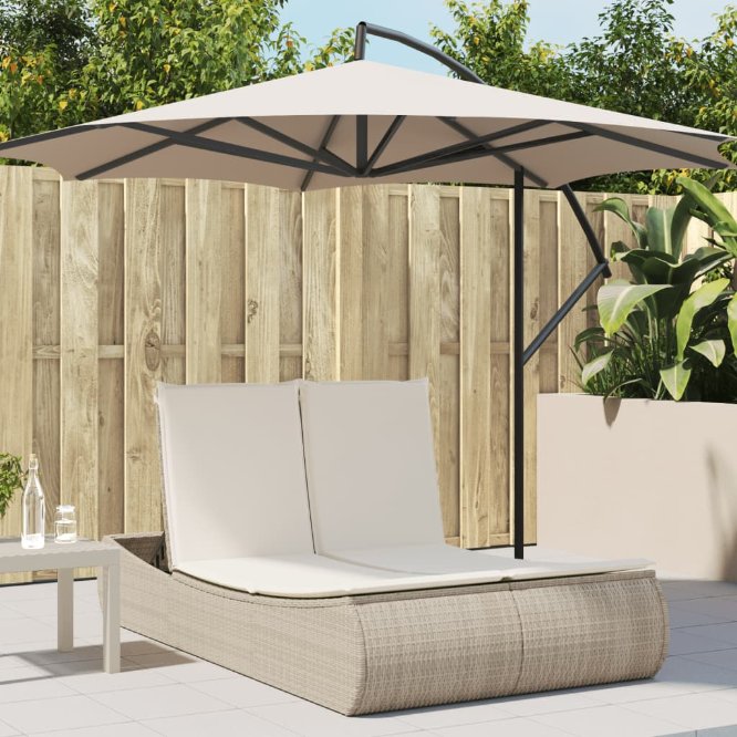 vidaXL Doppel-Sonnenliege mit Kissen Schwarz Poly Rattan