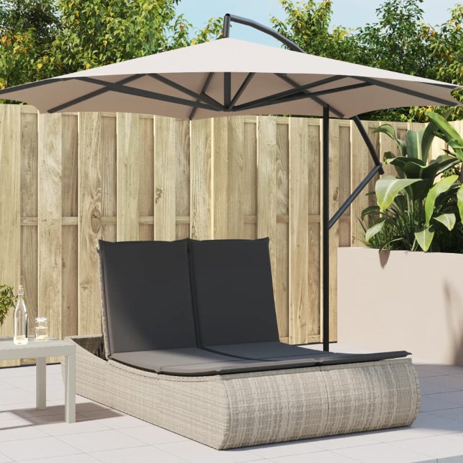 vidaXL Doppel-Sonnenliege mit Kissen Schwarz Poly Rattan