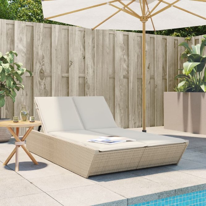vidaXL Doppel-Sonnenliege mit Kissen Schwarz Poly Rattan