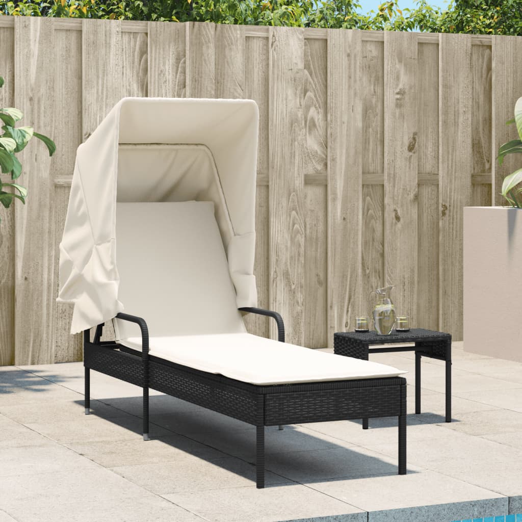 vidaXL Sonnenliege mit Dach Schwarz Poly Rattan