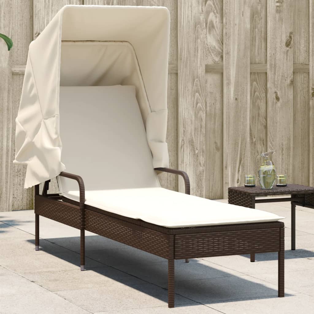 vidaXL Sonnenliege mit Dach Schwarz Poly Rattan