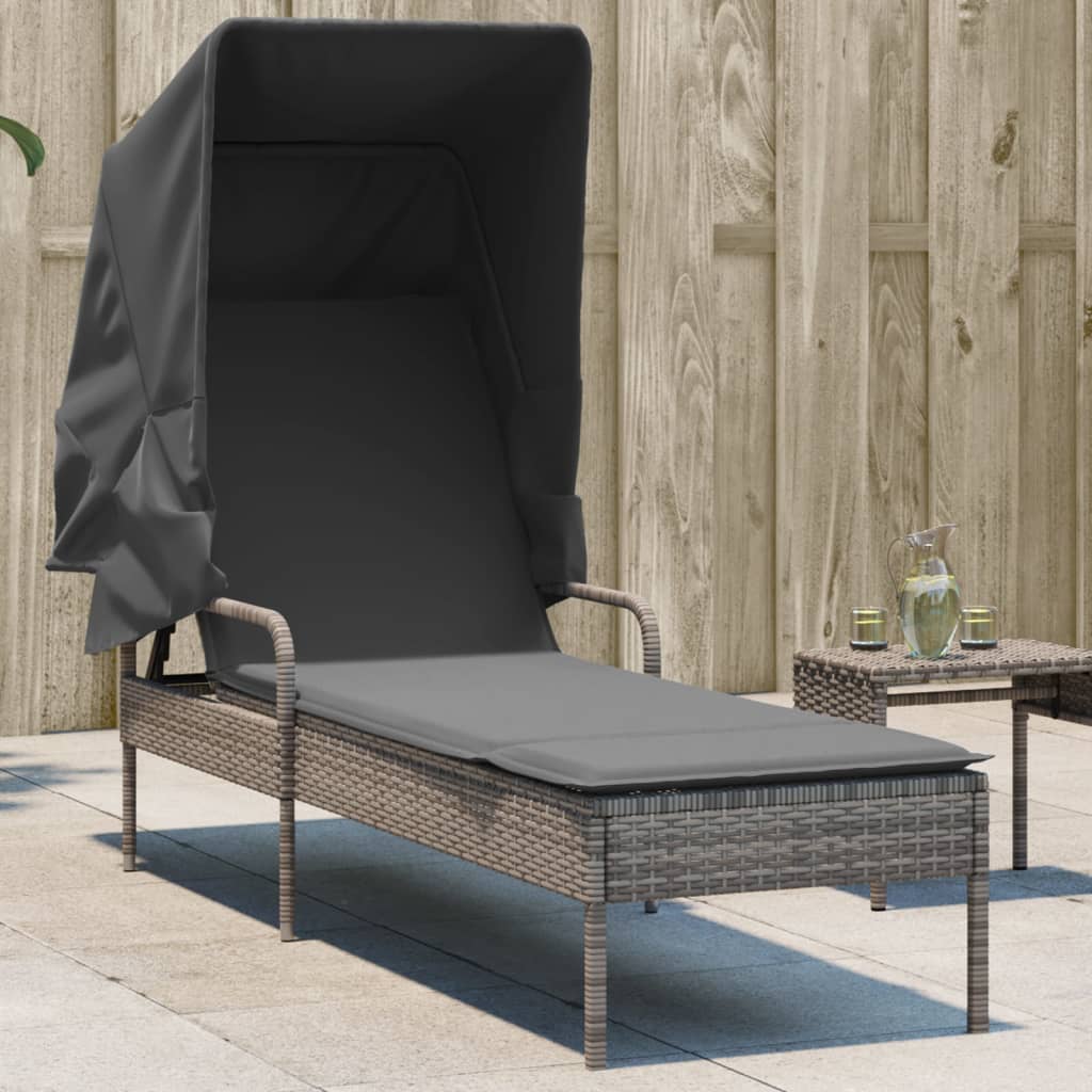 vidaXL Sonnenliege mit Dach Schwarz Poly Rattan