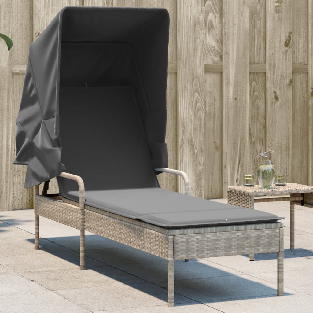 vidaXL Sonnenliege mit Dach Schwarz Poly Rattan