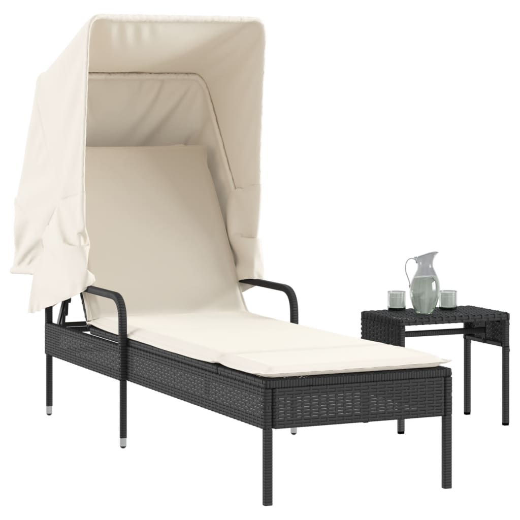 vidaXL Sonnenliege mit Dach Schwarz Poly Rattan