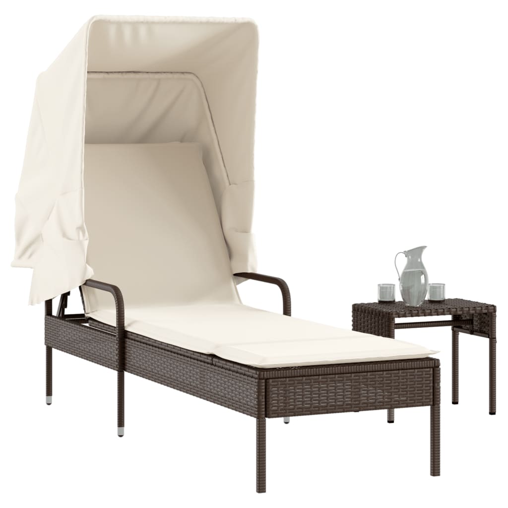 vidaXL Sonnenliege mit Dach Schwarz Poly Rattan