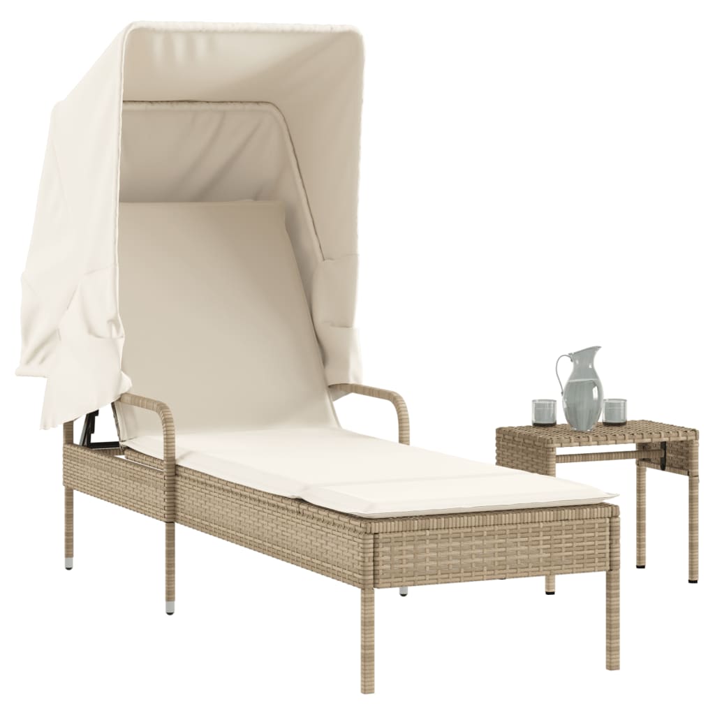vidaXL Sonnenliege mit Dach Schwarz Poly Rattan