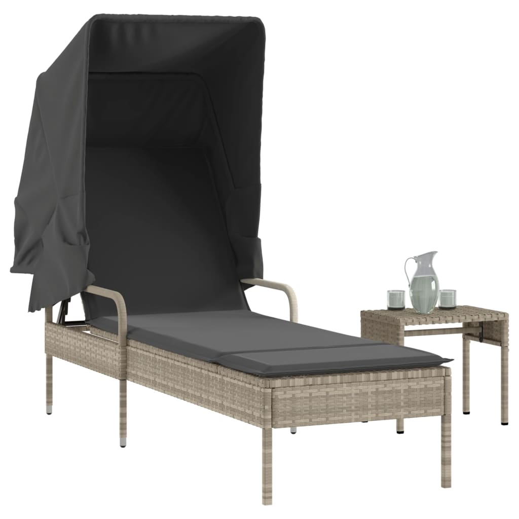 vidaXL Sonnenliege mit Dach Schwarz Poly Rattan