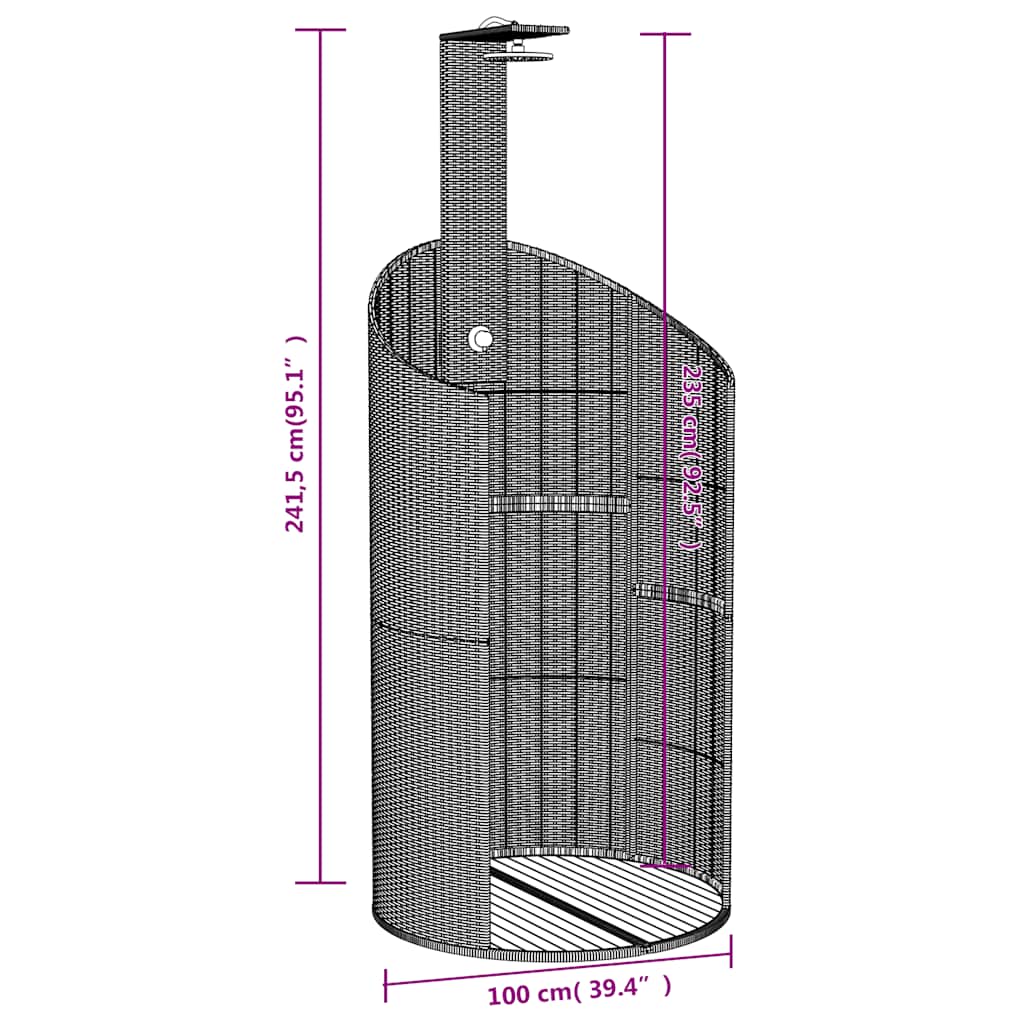 vidaXL Gartendusche Schwarz 100x100x241,5 cm Poly Rattan Akazienholz