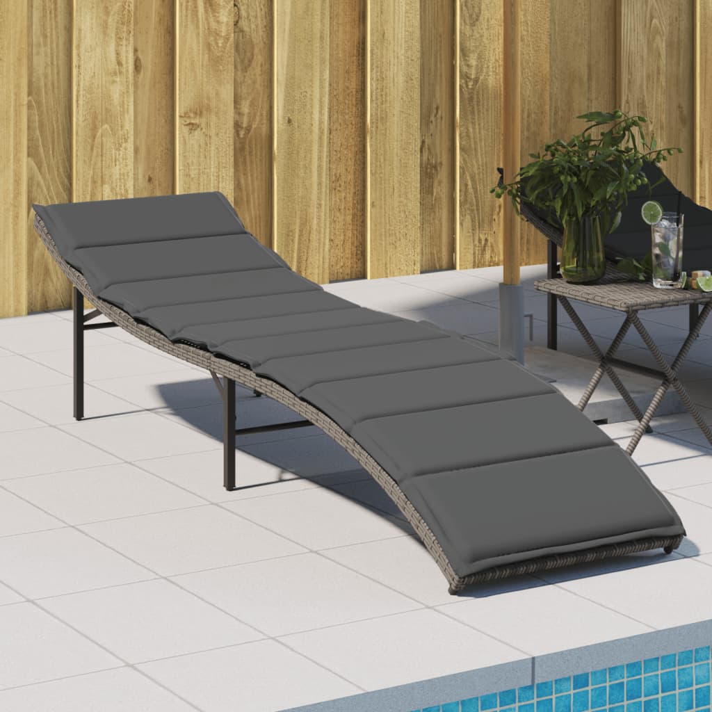 vidaXL Sonnenliege mit Kissen Schwarz 55x199x50 cm Poly Rattan