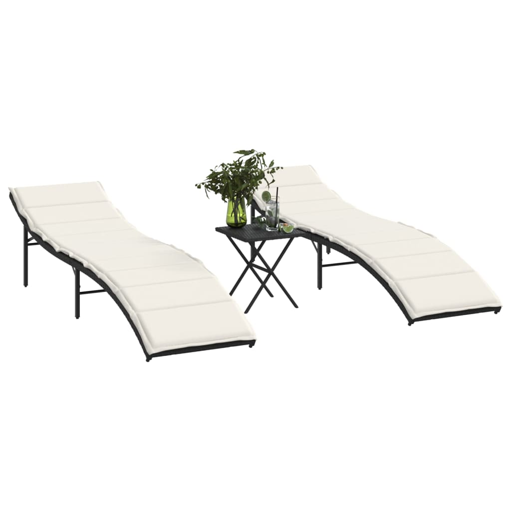 vidaXL Sonnenliege mit Kissen Schwarz 55x199x50 cm Poly Rattan