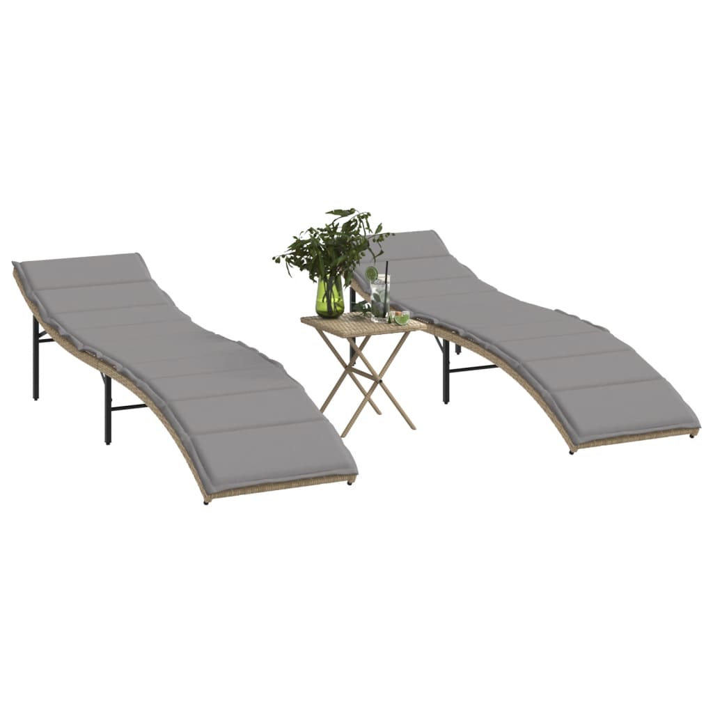 vidaXL Sonnenliege mit Kissen Schwarz 55x199x50 cm Poly Rattan