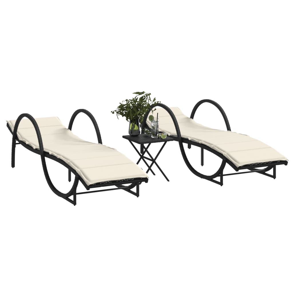 vidaXL Sonnenliege mit Auflage Schwarz 60x199x42 cm Poly Rattan