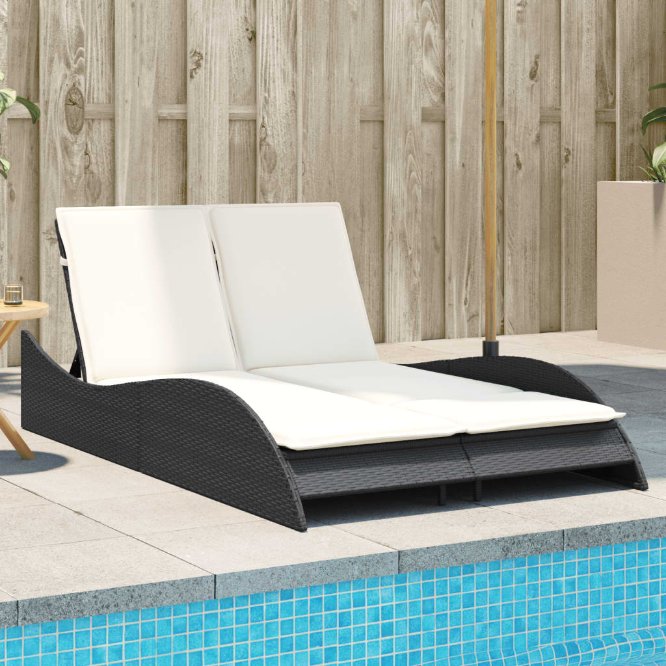 vidaXL Sonnenliege mit Auflage Schwarz 60x205x73 cm Poly Rattan