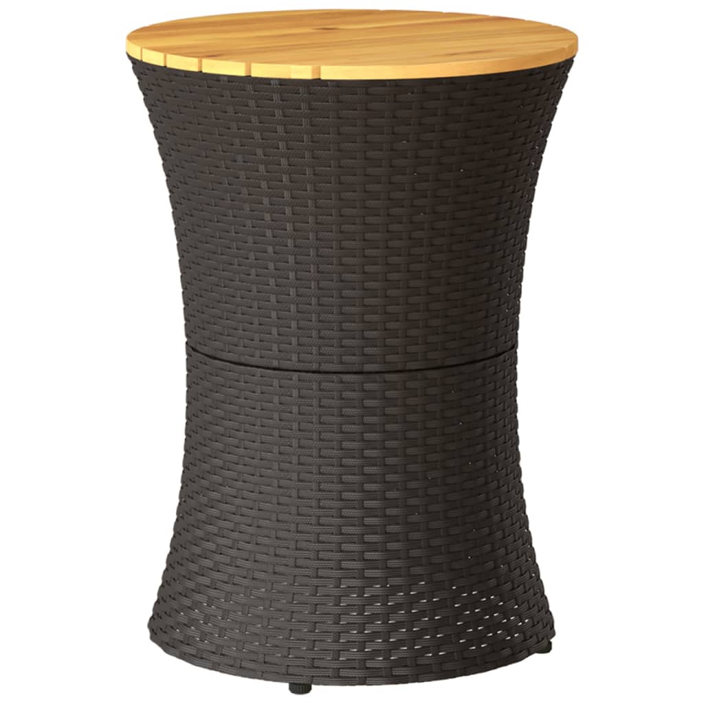 vidaXL Garten-Beistelltisch Trommelform Schwarz Poly Rattan Massivholz