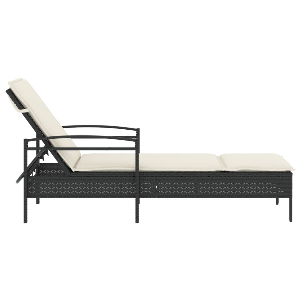 vidaXL Sonnenliege mit Auflage Schwarz 63x200x81 cm Poly Rattan