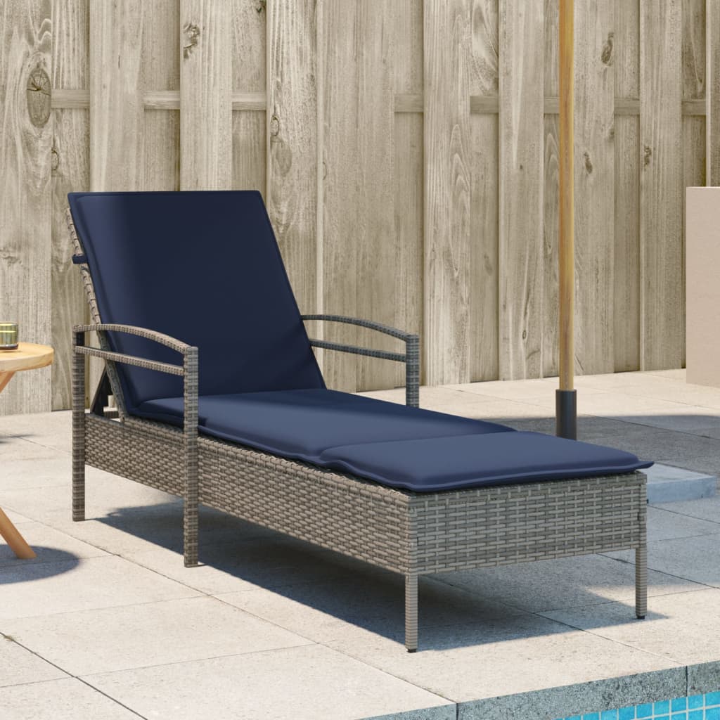 vidaXL Sonnenliege mit Kissen Grau 63 x 200 x 81 cm Poly Rattan