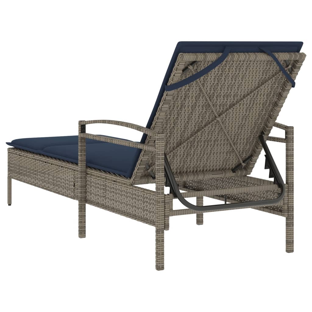 vidaXL Sonnenliege mit Kissen Grau 63 x 200 x 81 cm Poly Rattan