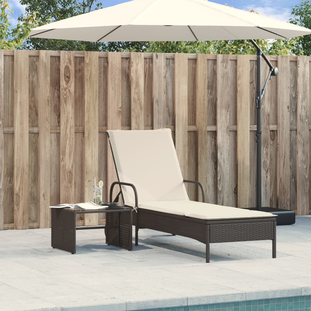 vidaXL Sonnenliege mit Rollen und Auflage Schwarz Poly Rattan