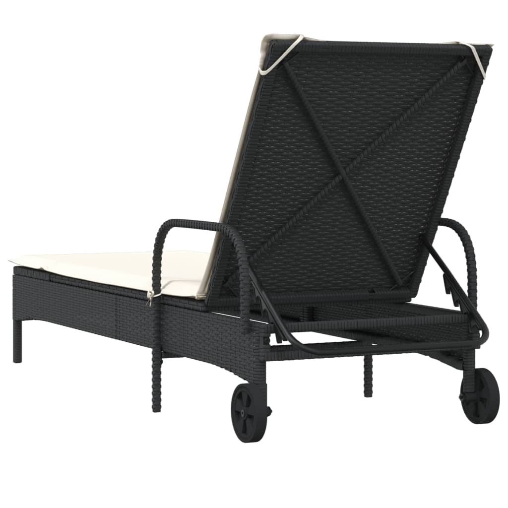 vidaXL Sonnenliege mit Rollen und Auflage Schwarz Poly Rattan