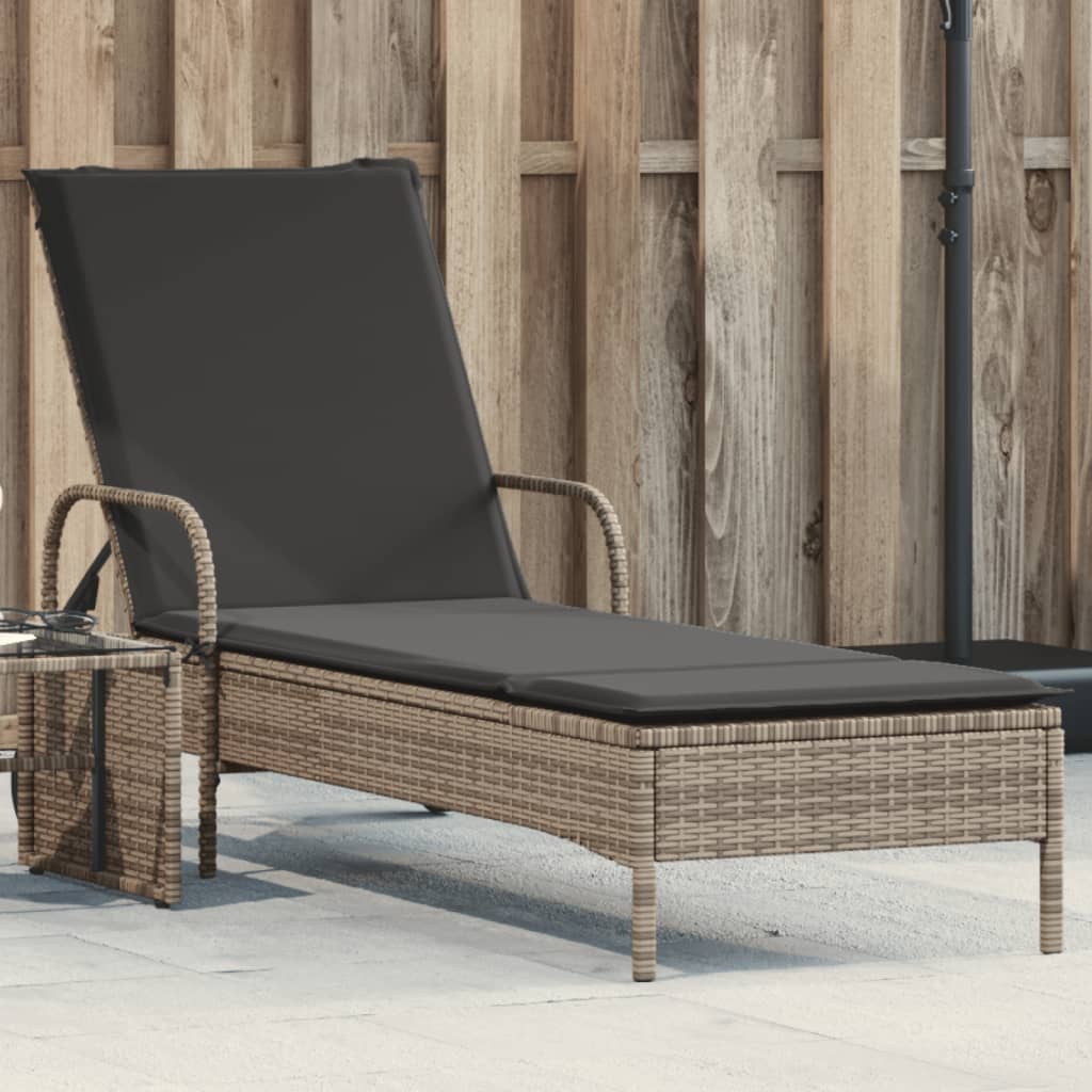 vidaXL Sonnenliege mit Rollen und Auflage Schwarz Poly Rattan