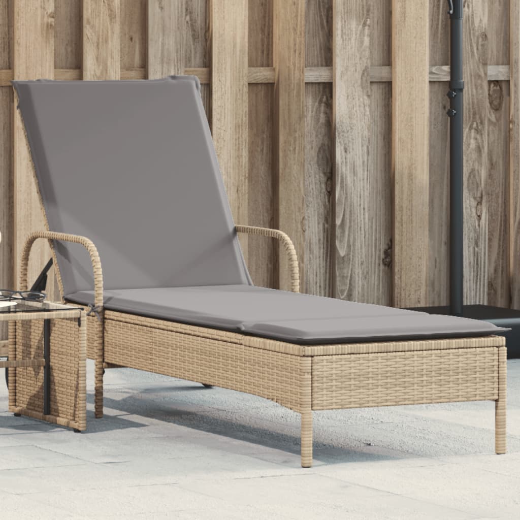 vidaXL Sonnenliege mit Rollen und Auflage Schwarz Poly Rattan