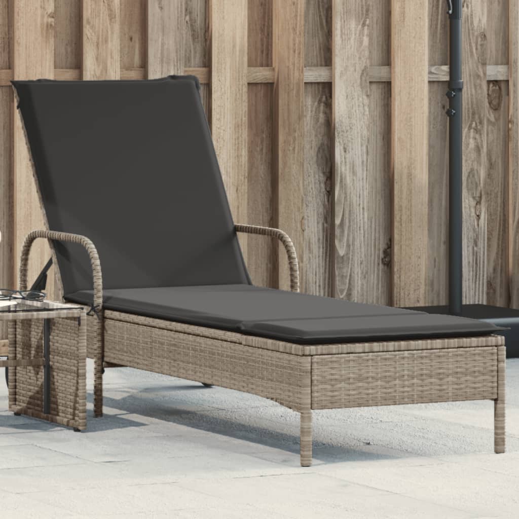 vidaXL Sonnenliege mit Rollen und Auflage Schwarz Poly Rattan