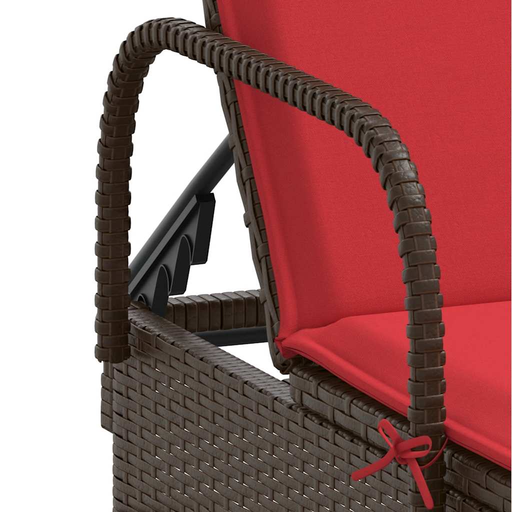 vidaXL Sonnenliege mit Rollen und Kissen Braun Poly Rattan