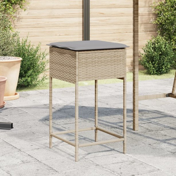 vidaXL Garten-Barhocker mit Kissen 2 Stk. Schwarz Poly Rattan
