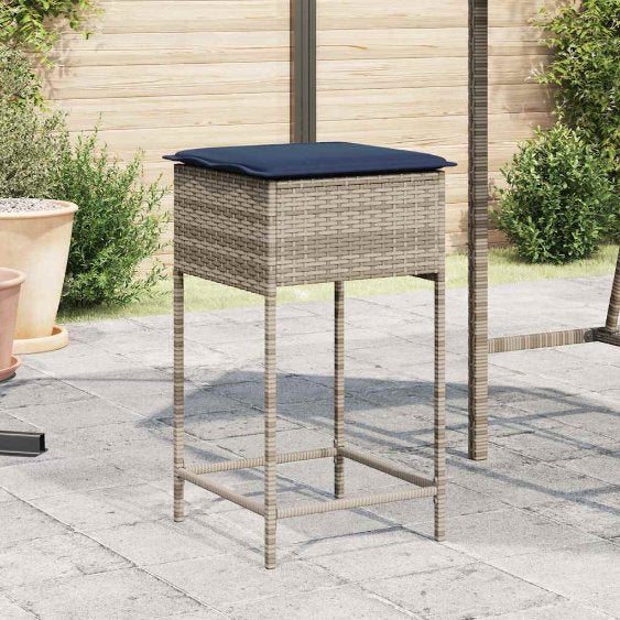 vidaXL Garten-Barhocker mit Kissen 2 Stk. Grau Poly Rattan