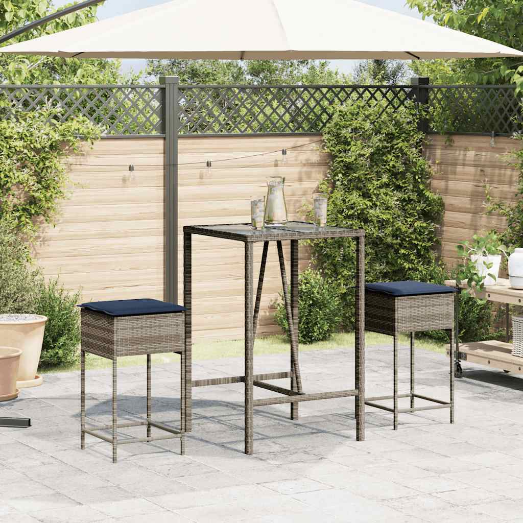 vidaXL Garten-Barhocker mit Kissen 2 Stk. Grau Poly Rattan