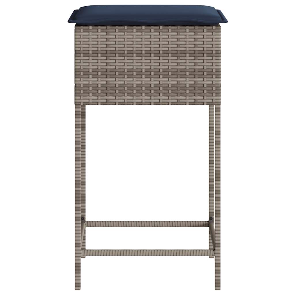 vidaXL Garten-Barhocker mit Kissen 2 Stk. Grau Poly Rattan