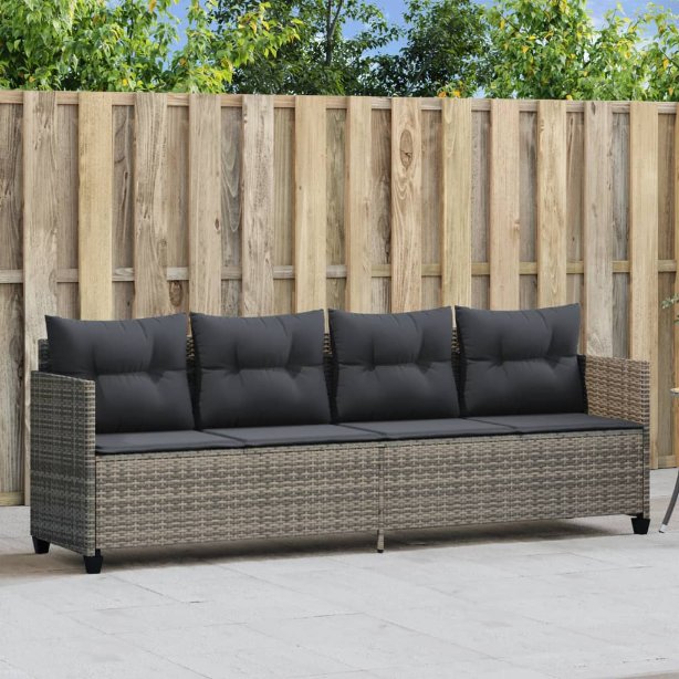 vidaXL Sonnenliege mit Kissen Schwarz Poly Rattan