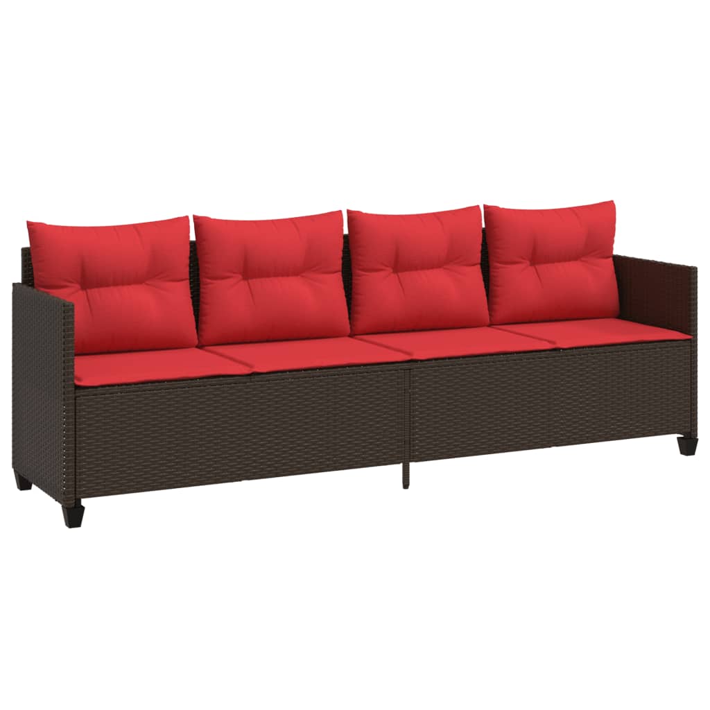 vidaXL Sonnenliege mit Kissen Braun Poly Rattan