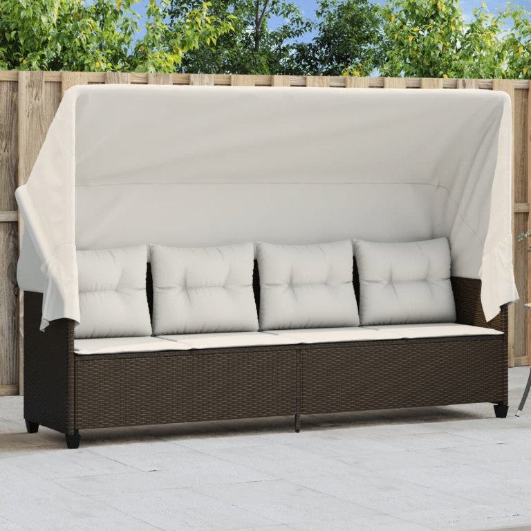 vidaXL Sonnenliege mit Kissen Schwarz Poly Rattan